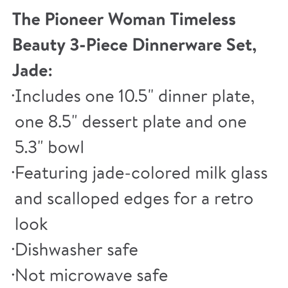 ❤️ New Pioneer Woman Timeless Beauty Jade 3 Piece Dinnerware Set - Picture 4 of 4
